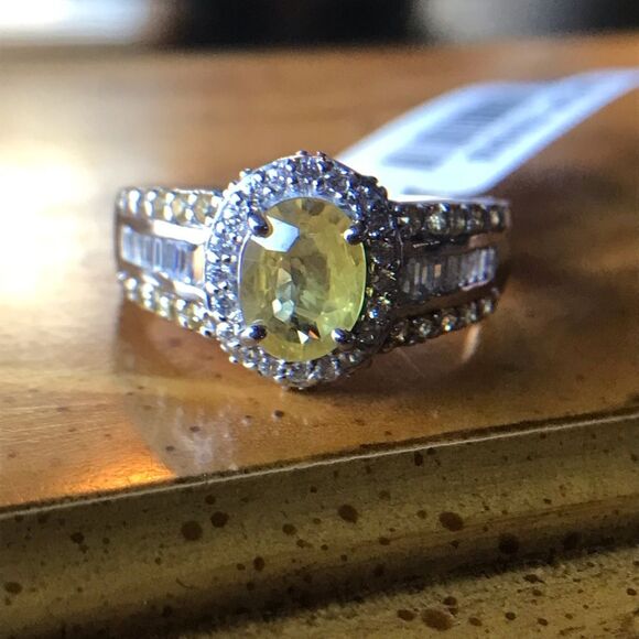 Natural Yellow Sapphire Sterling Silver Halo Ring Size 10 - Picture 1 of 10